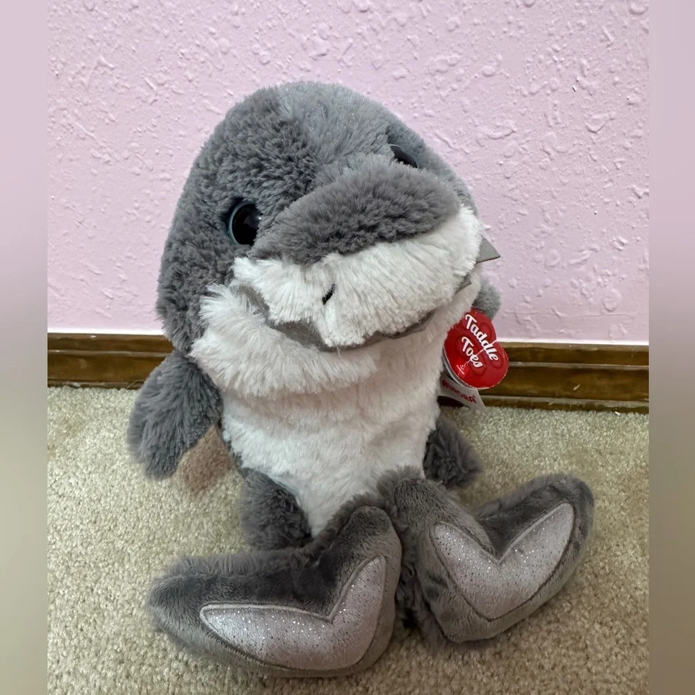 Aurora Taddle Toes Gray Shark Plush 12” Heart Shaped tail Stuffed Animal